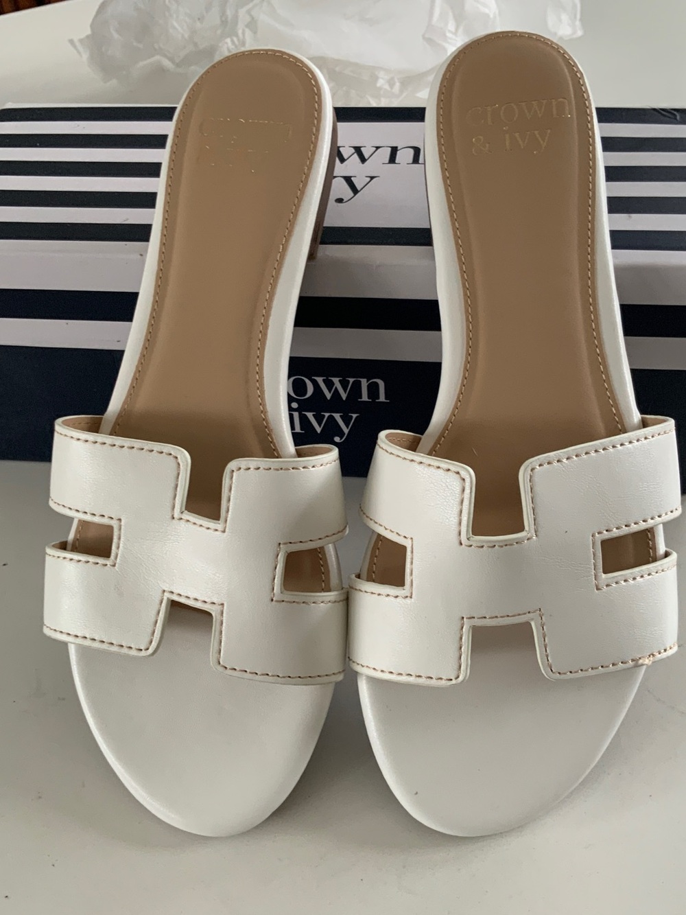 crown & ivy White Open-Toe Slide Sandals